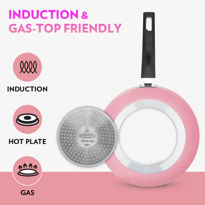 Borosil Festive Glory Cookware Set, Pink, 3 pc Set (Deep Kadhai + Fry Pan + Glass Lid)