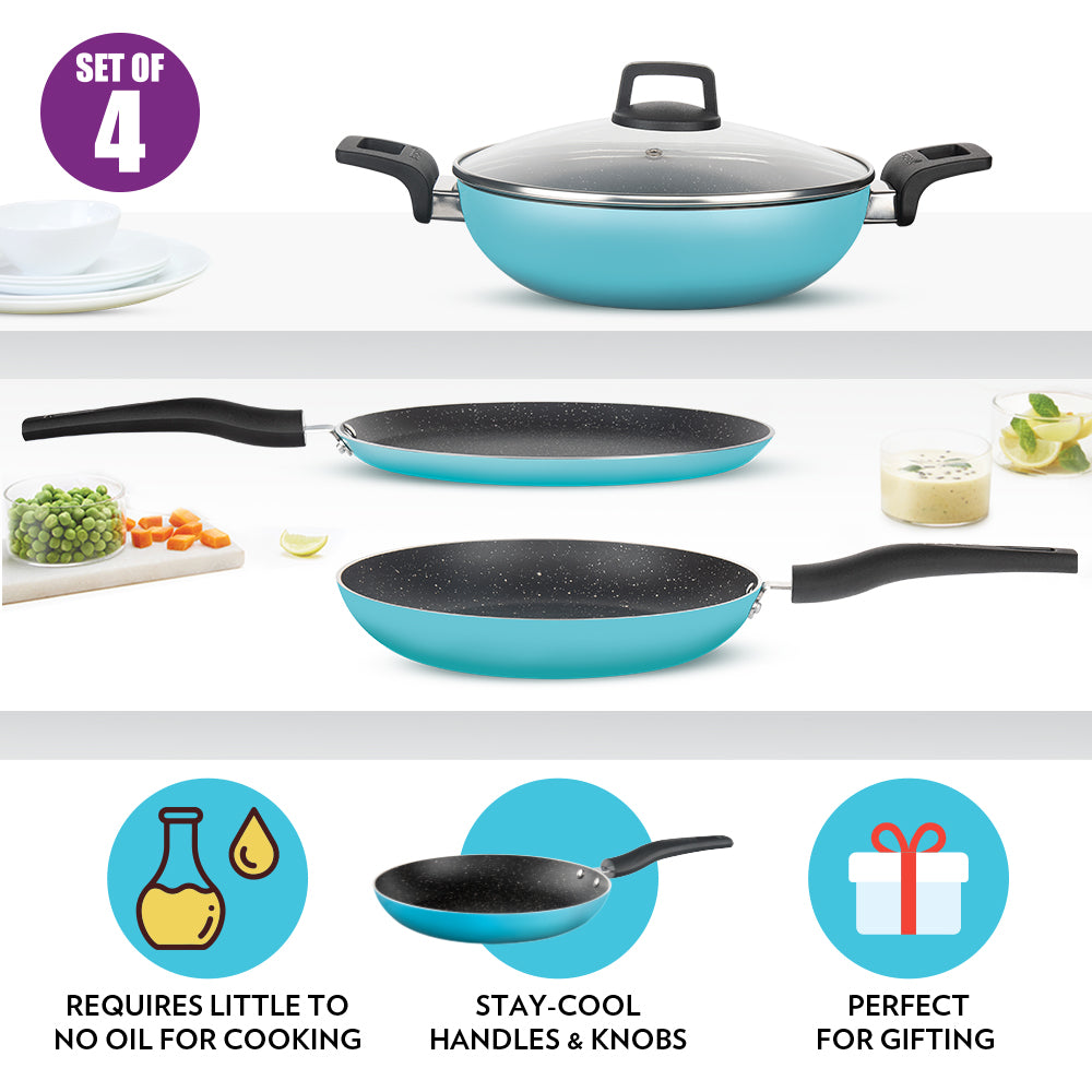 Borosil Festive Glory Cookware Set, Blue
