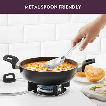 Borosil Granito Nonstick Kadhai + Lid, 20 cm