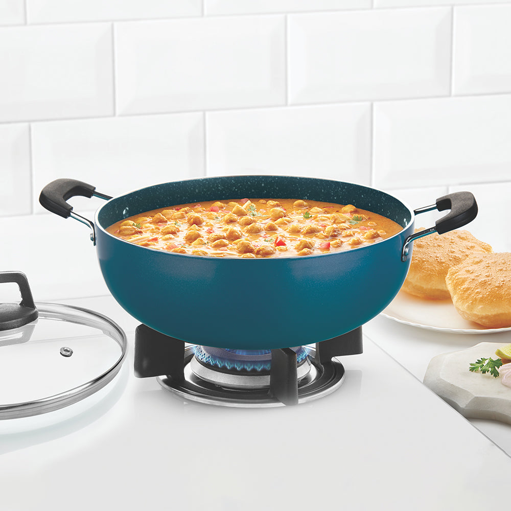 Borosil Pro Chef Non-stick Kadhai w Lid, 22 cm