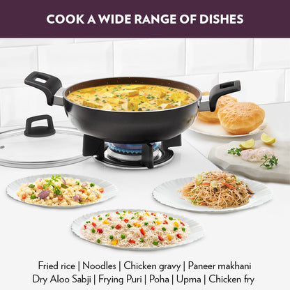 Borosil Granito Nonstick Kadhai + Lid, 26 cm