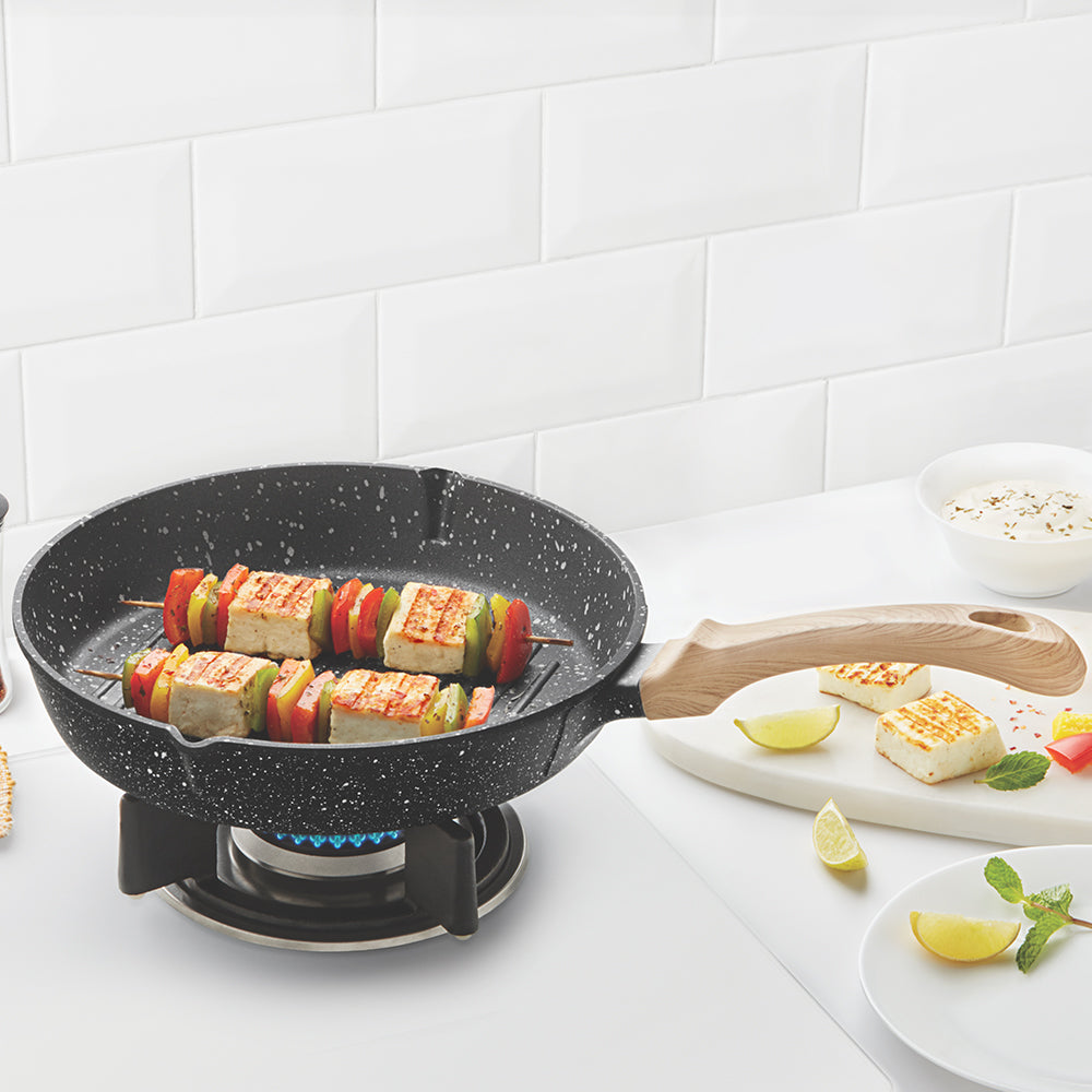 Borosil Vajra Nonstick Grill Fry Pan, Round, 24 cm