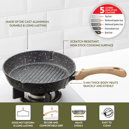 Borosil Vajra Nonstick Grill Fry Pan, Round, 24 cm