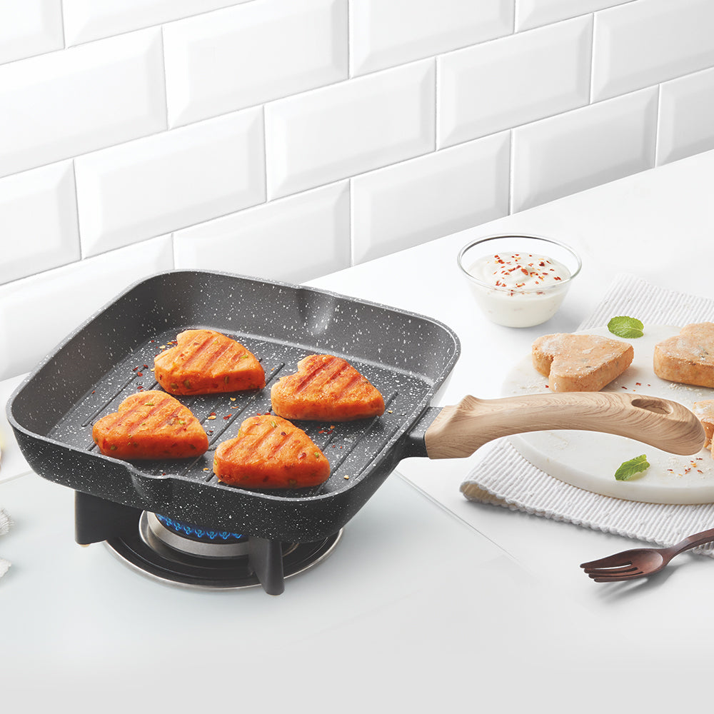 Borosil Vajra Nonstick Grill Fry Pan, Square, 24 cm