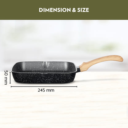 Borosil Vajra Nonstick Grill Fry Pan, Square, 24 cm