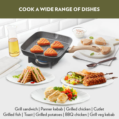 Borosil Vajra Nonstick Grill Fry Pan, Square, 24 cm