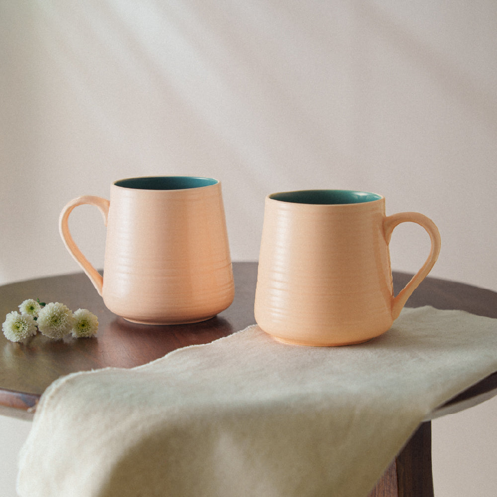 Porcelia Bello Mug, Peach - Set of 2