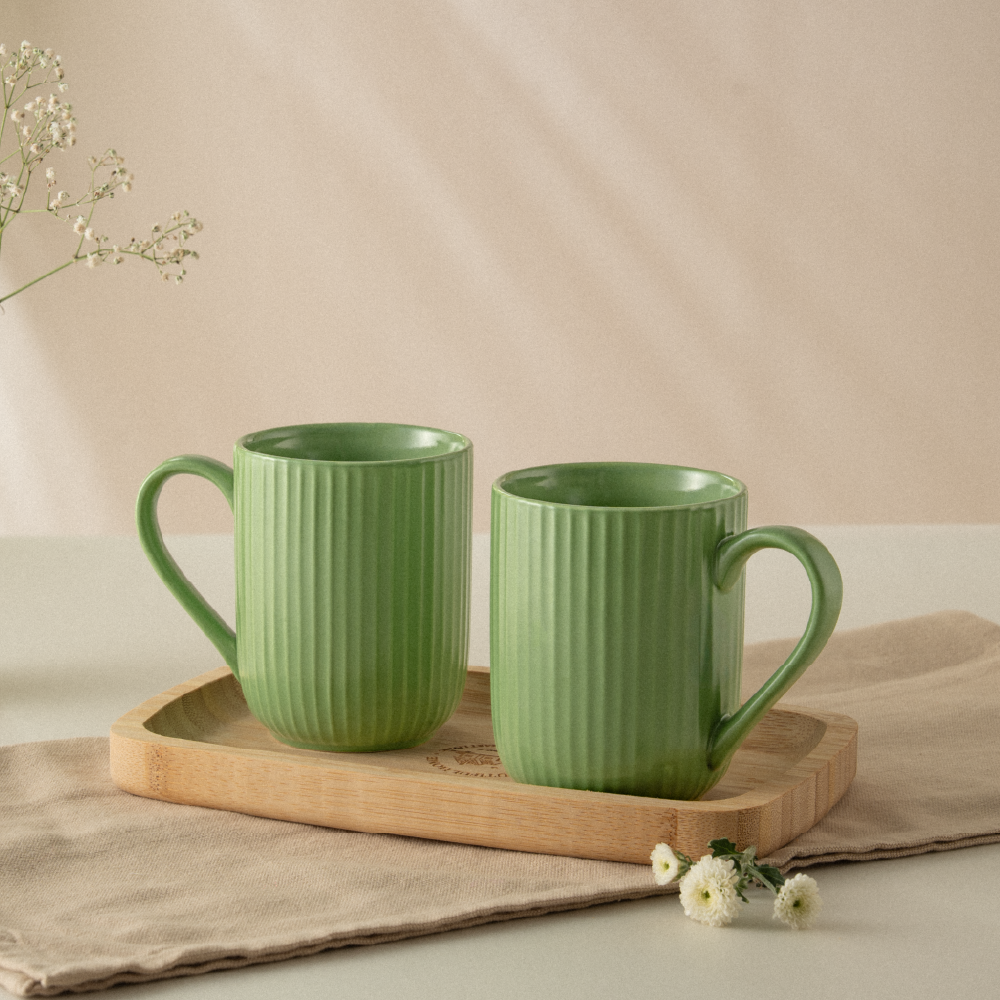 Porcelia Flute Mug, Moss - Set of 2