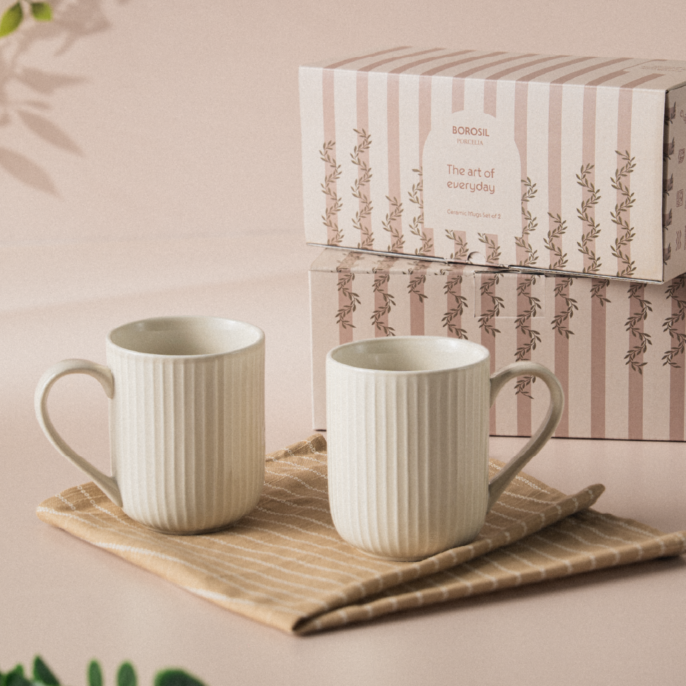 Porcelia Flute Mug, Pearl - Set of 2