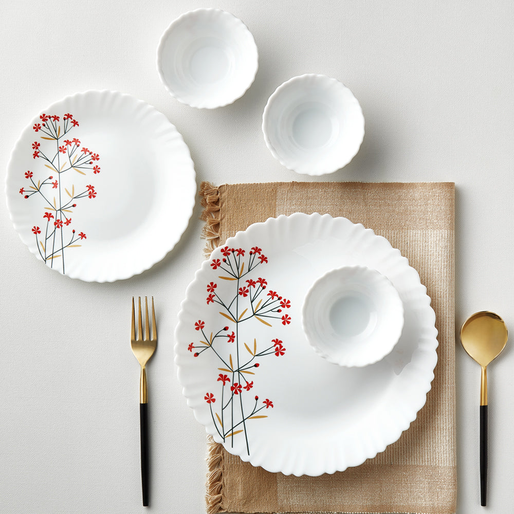 Larah by Borosil Red Bud Dinner Set, 23 pc