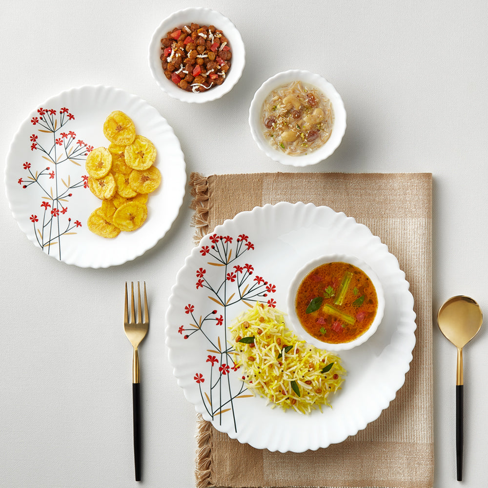 Larah by Borosil Red Bud Dinner Set, 33 pc