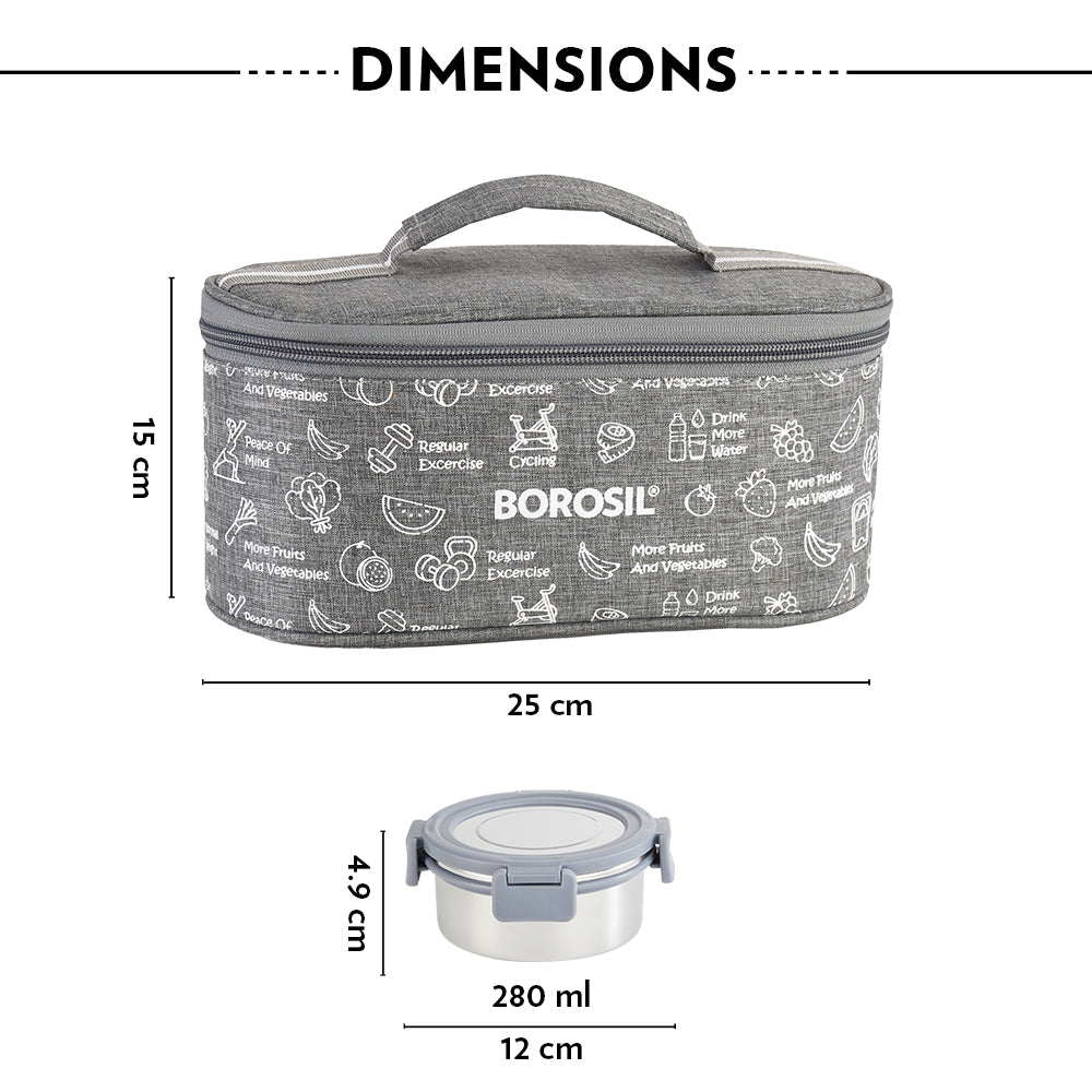 Borosil Slate Stainless Steel Lunchbox, Set of 4