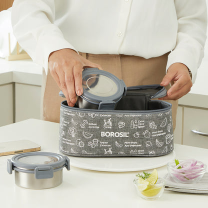 Borosil Slate Stainless Steel Lunchbox, Set of 4