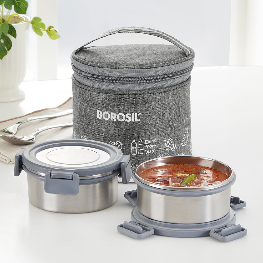 Borosil Slate Stainless Steel Lunchbox, Set of 2, Tall