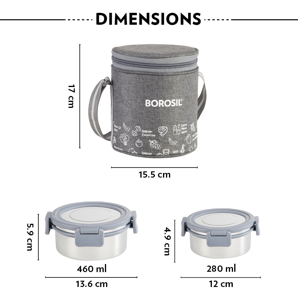 Borosil Slate Stainless Steel Lunchbox, Set of 3, Tall