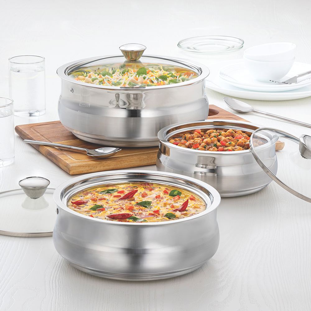 Borosil Servefresh Handi Server Set of 3, 800ml+1.2L+2.5L