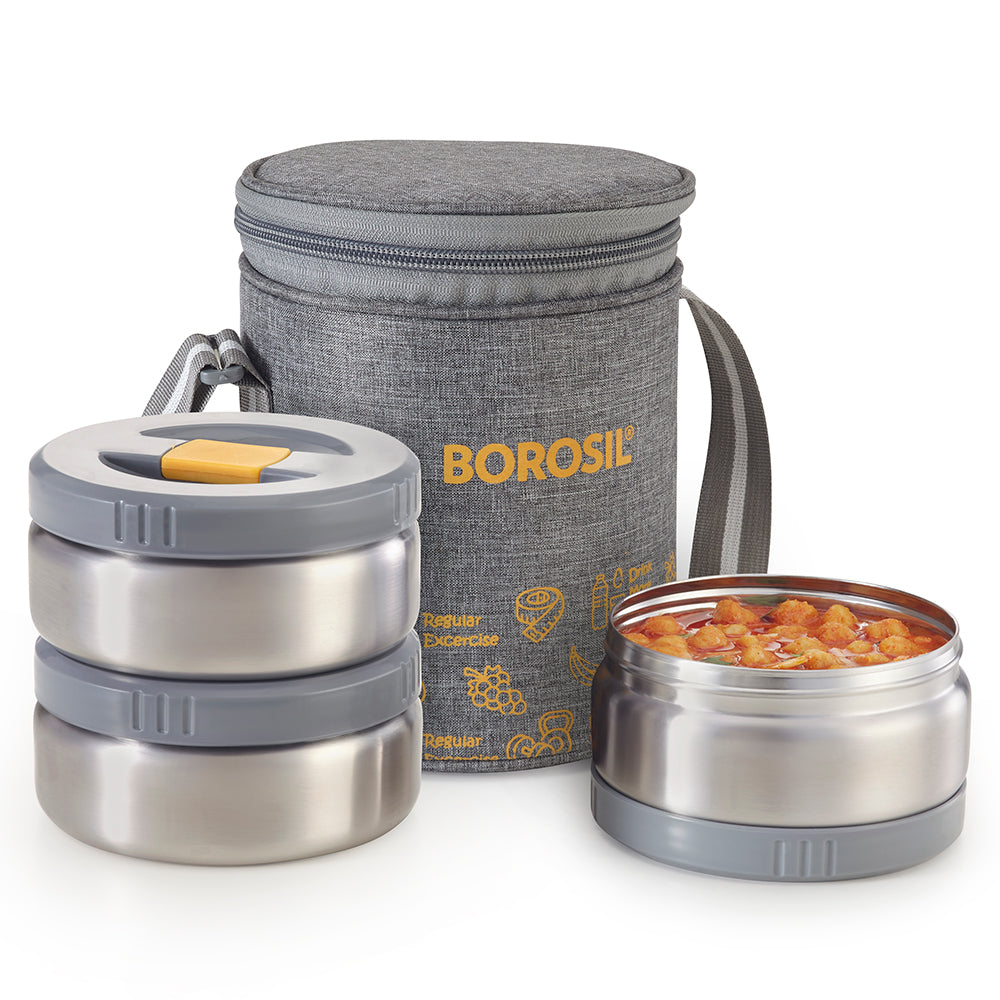 Borosil Mealmate Stainless Steel Lunchbox, Set of 3, Tall