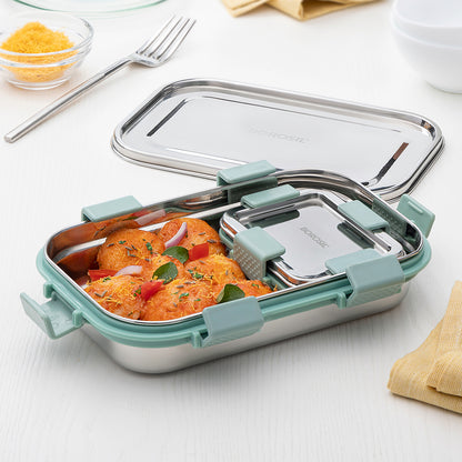 Slim Rectangular Stainless Steel Lunch Box, Green