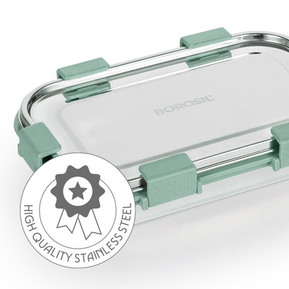 Slim Rectangular Stainless Steel Lunch Box, Green