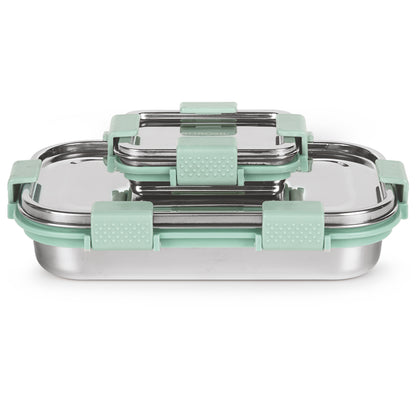 Slim Rectangular Stainless Steel Lunch Box, Green