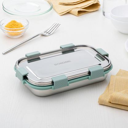 Slim Rectangular Stainless Steel Lunch Box, Green