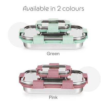 Slim Rectangular Stainless Steel Lunch Box, Green