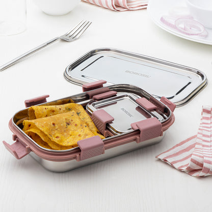 Slim Rectangular Stainless Steel Lunch Box, Pink