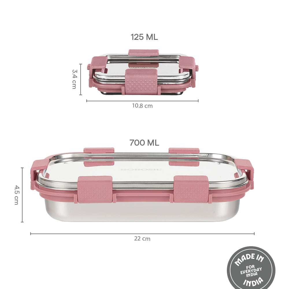 Borosil Slim Lunch Box Set, Pink