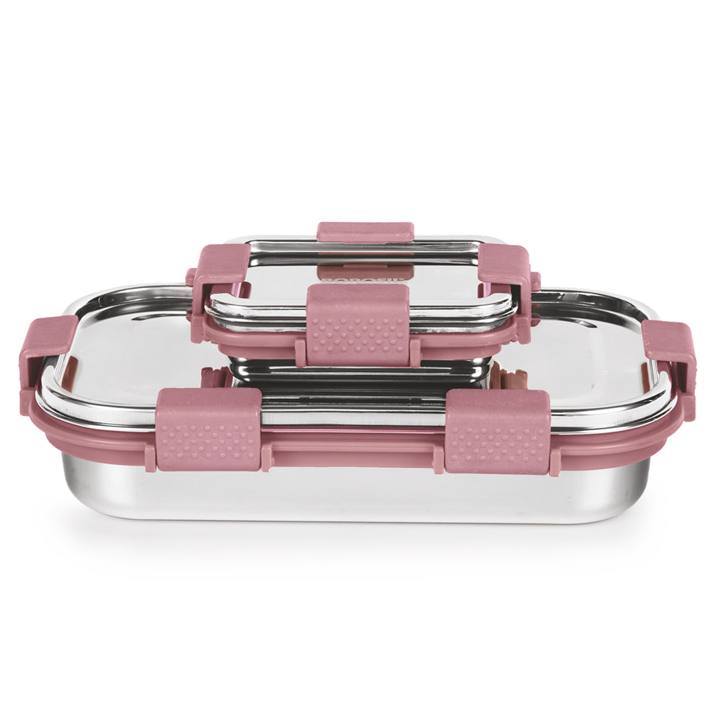 Borosil Slim Lunch Box Set, Pink