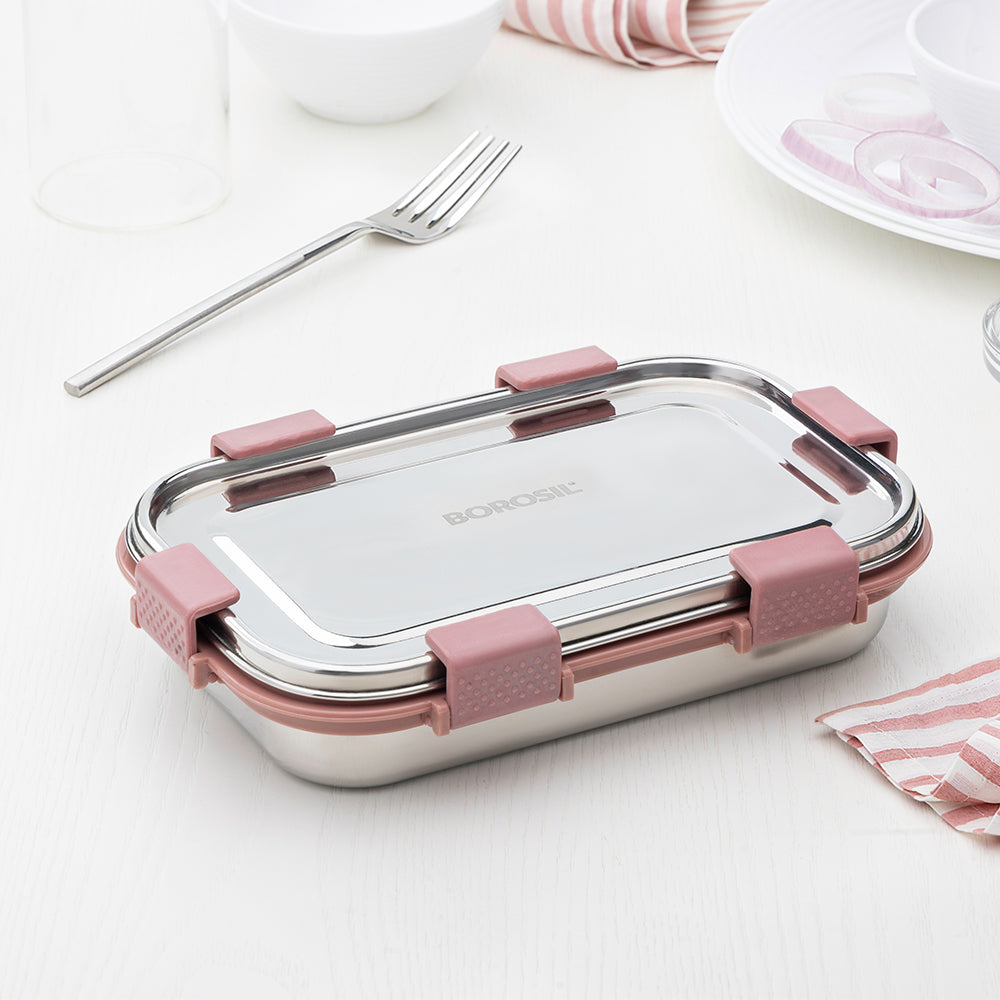 Borosil Slim Lunch Box Set, Pink