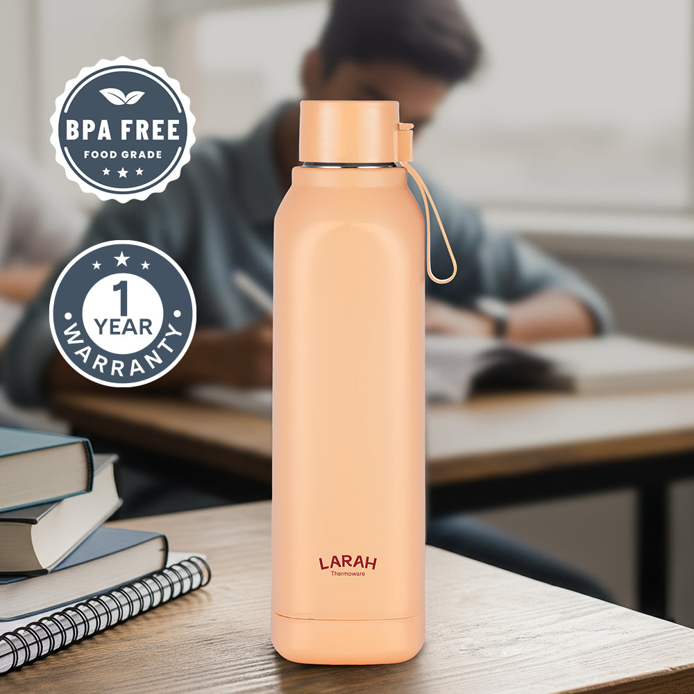 Larah Cube Square PU Thermoware Bottle, 700 ml, Gold