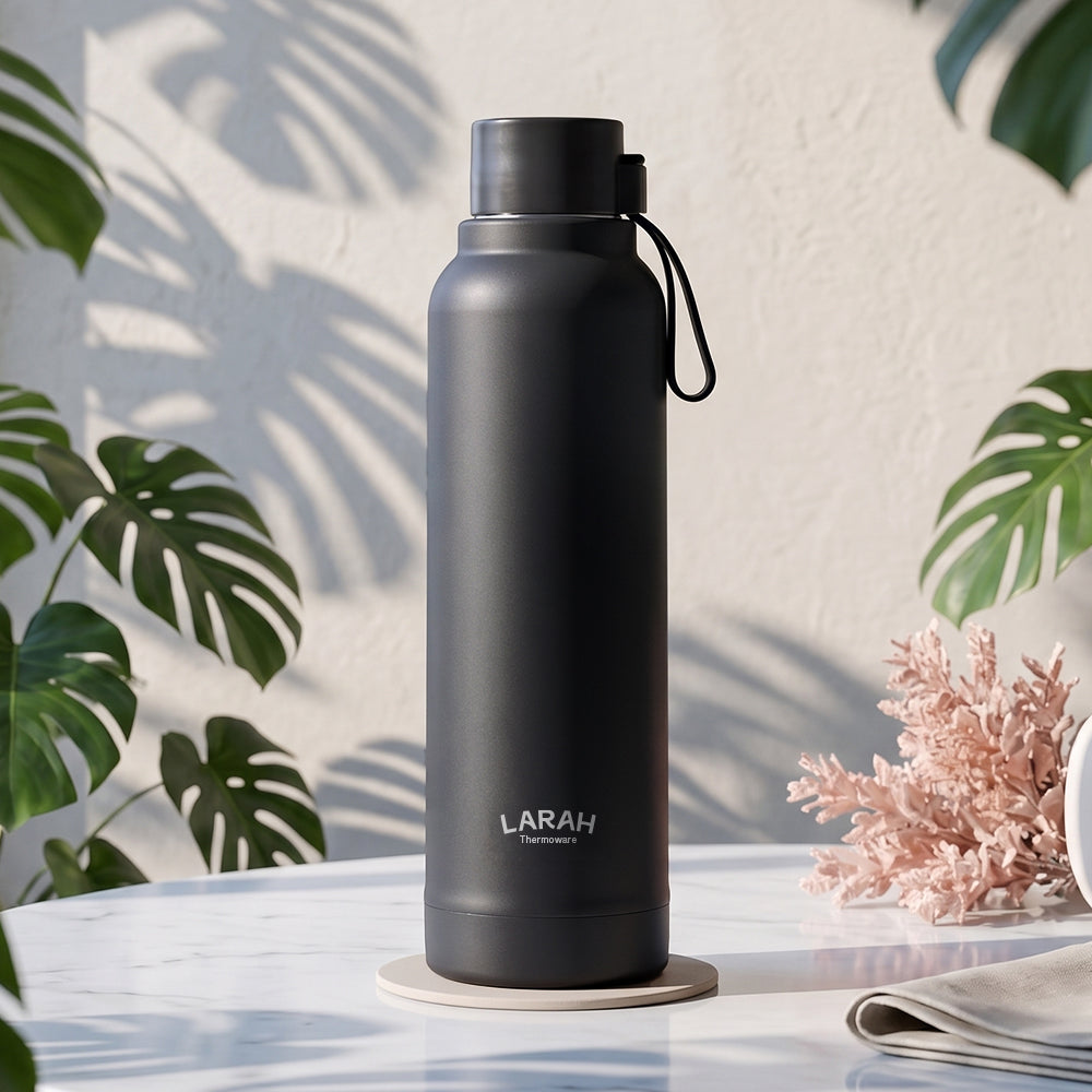 Larah Orbit Round PU Thermoware Bottle, Black
