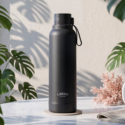 Larah Orbit Round PU Thermoware Bottle, Black