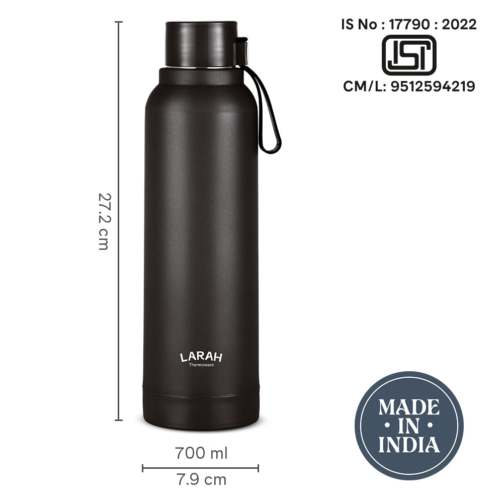 Larah Orbit Round PU Thermoware Bottle, Black