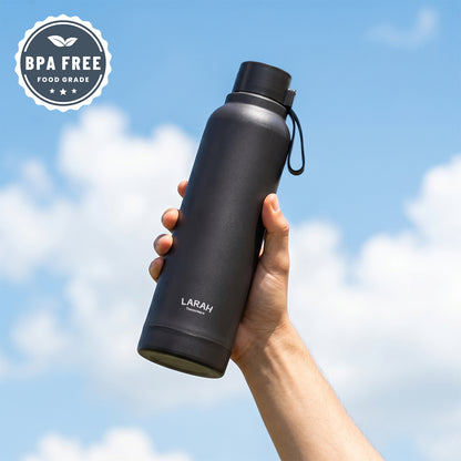 Larah Orbit Round PU Thermoware Bottle, Black