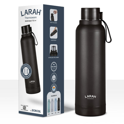 Larah Orbit Round PU Thermoware Bottle, Black