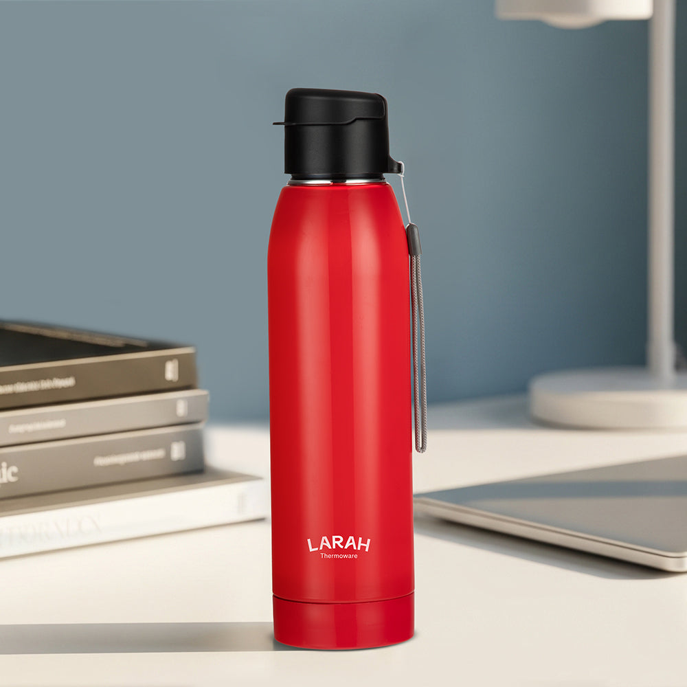 Larah Airo Round PU Thermoware Bottle, 650 ml, Red