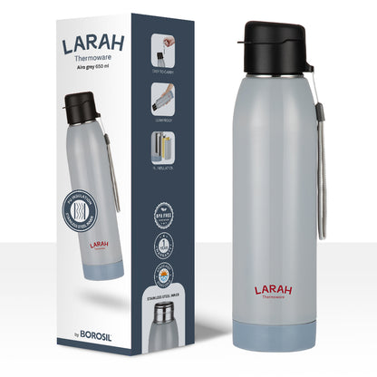 Larah Airo Round PU Thermoware Bottle, 650 ml, Grey