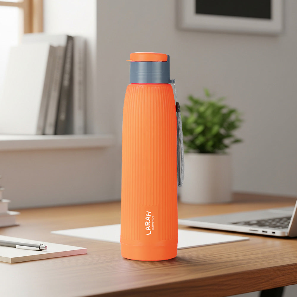 Larah Lava Fluted PU Thermoware Bottle, 700 ml, Orange