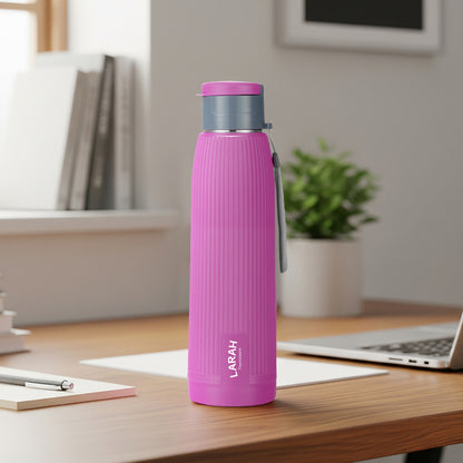Larah Lava Fluted PU Thermoware Bottle, 700 ml, Purple