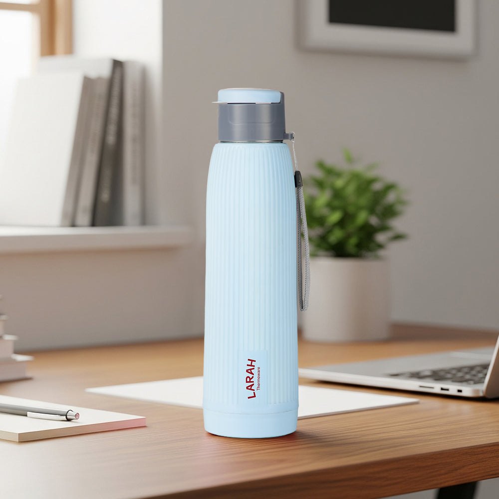 Larah Lava Fluted PU Thermoware Bottle, 700 ml, Grey