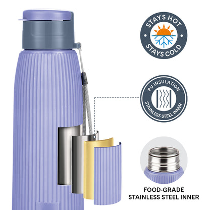 Larah Lava Fluted PU Thermoware Bottle, 700 ml, Violet