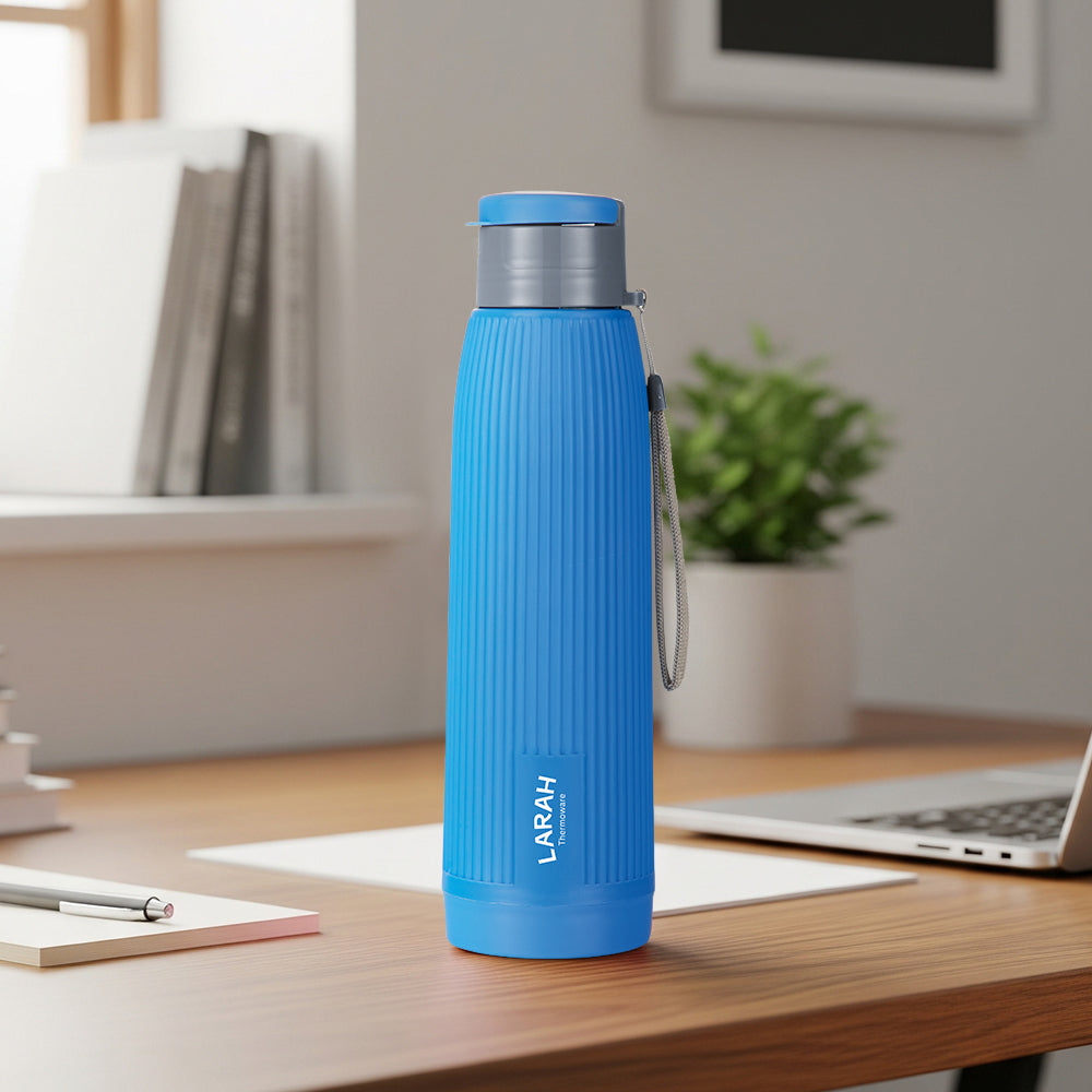 Larah Lava Fluted PU Thermoware Bottle, 700 ml, Blue