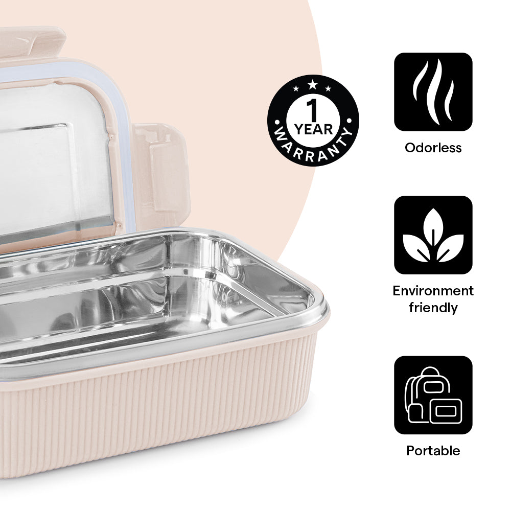 Larah Freshbyte Rectangular Lunch Box, Beige