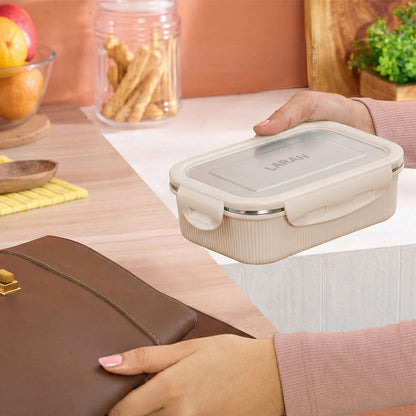 Larah Freshbyte Rectangular Lunch Box, Beige