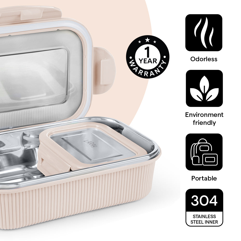 Larah Freshbyte Rectangular Lunch Box, Beige