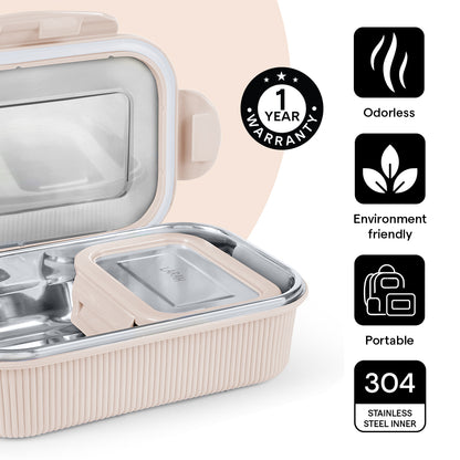 Larah Freshbyte Rectangular Lunch Box, Beige