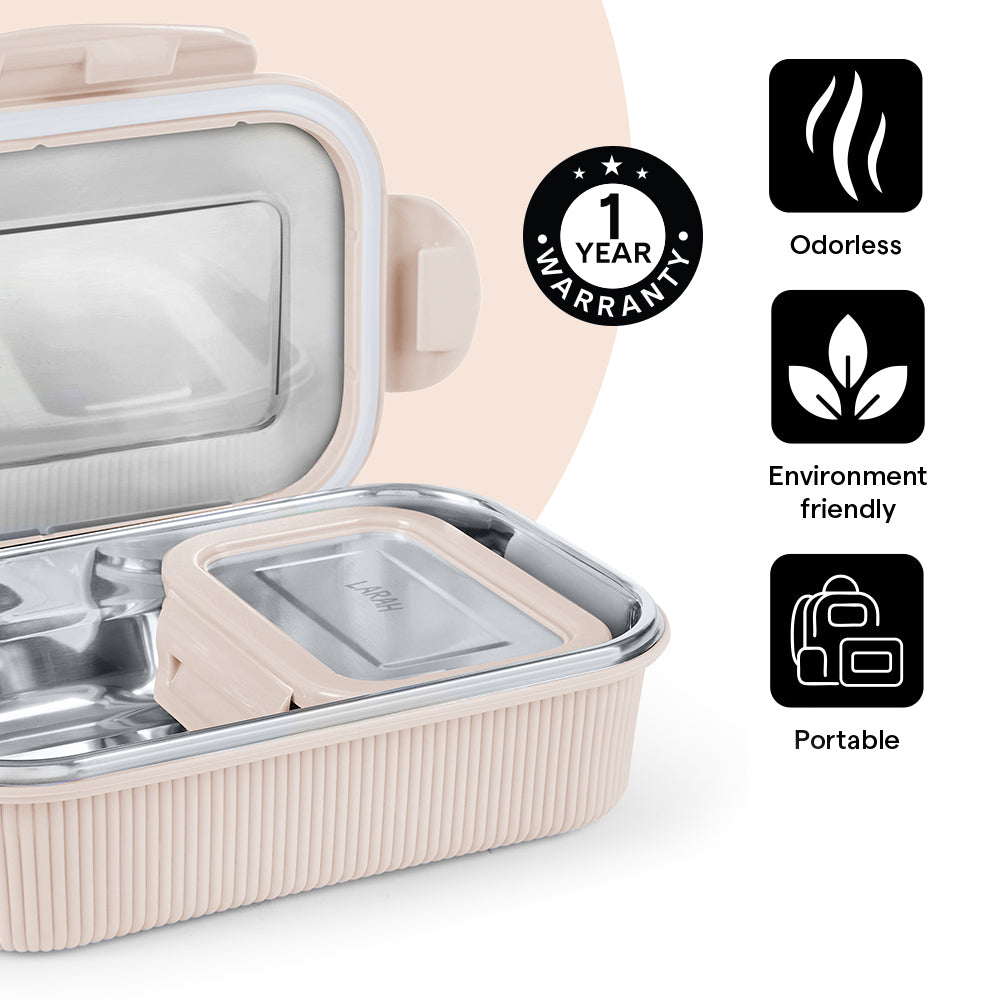 Larah Freshbyte Rectangular Lunch Box, Beige