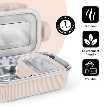 Larah Freshbyte Rectangular Lunch Box, Beige