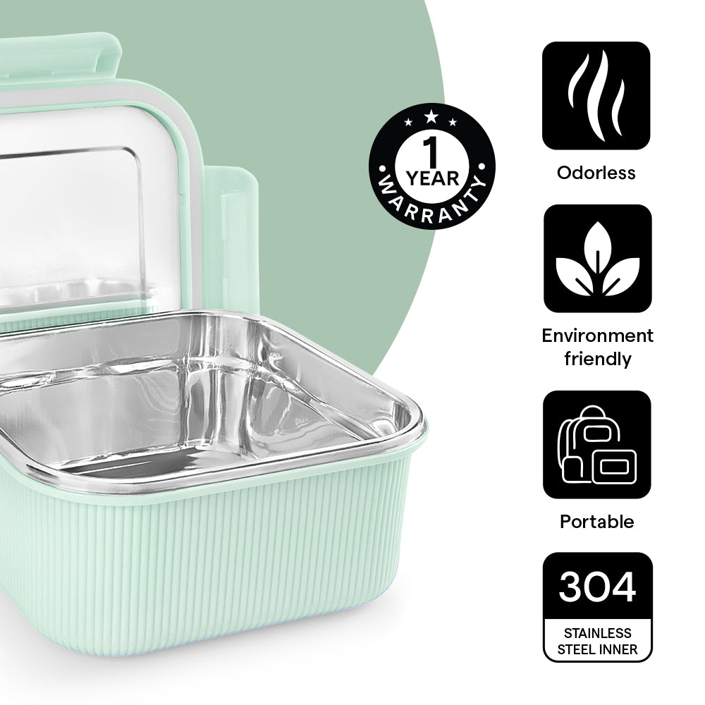 Larah Freshbyte Square Container with Lid, Pale Green
